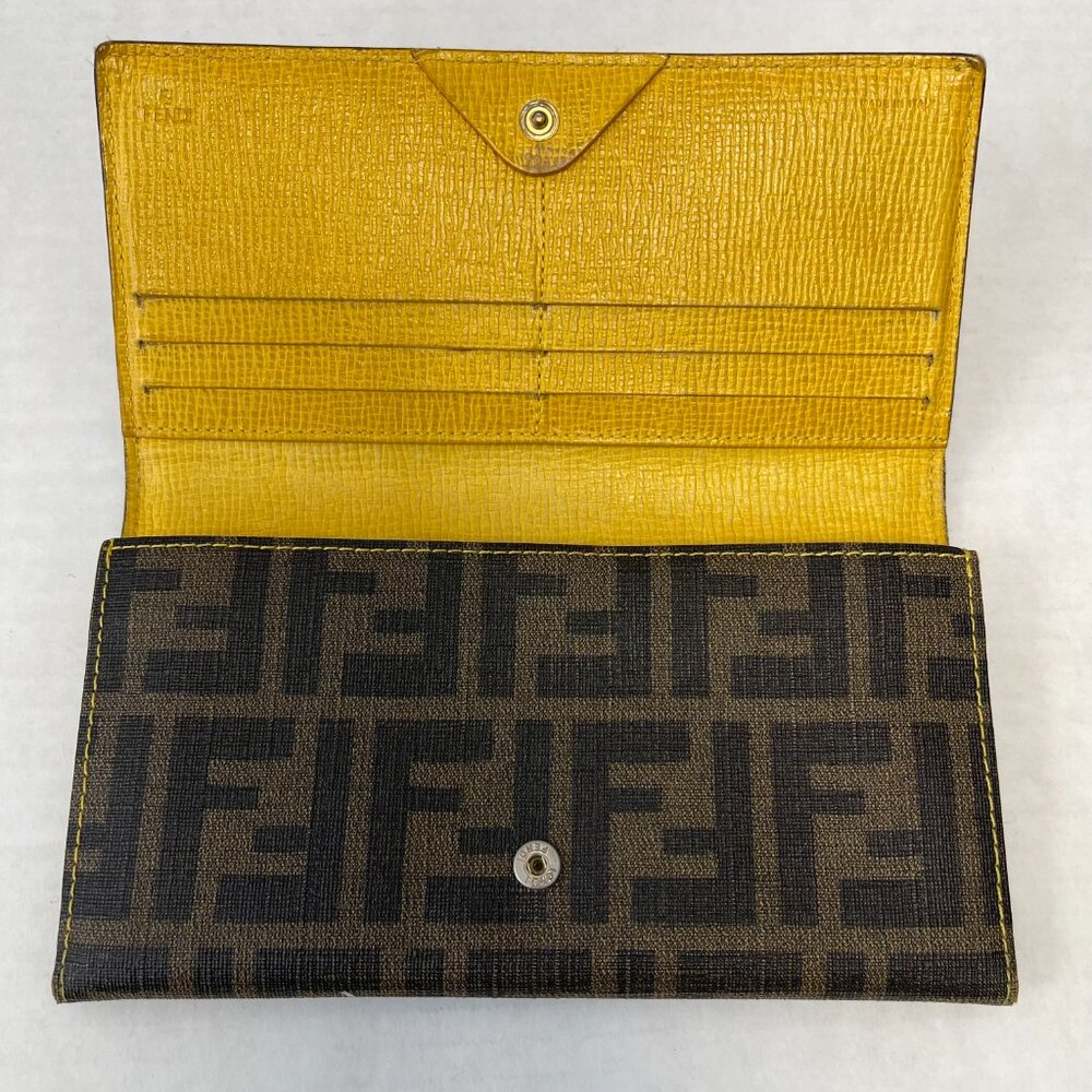 Fendi Tobacco/Yellow Zucca Coated Canvas & Leather Long Wallet - Preowned - Picture 3 of 15